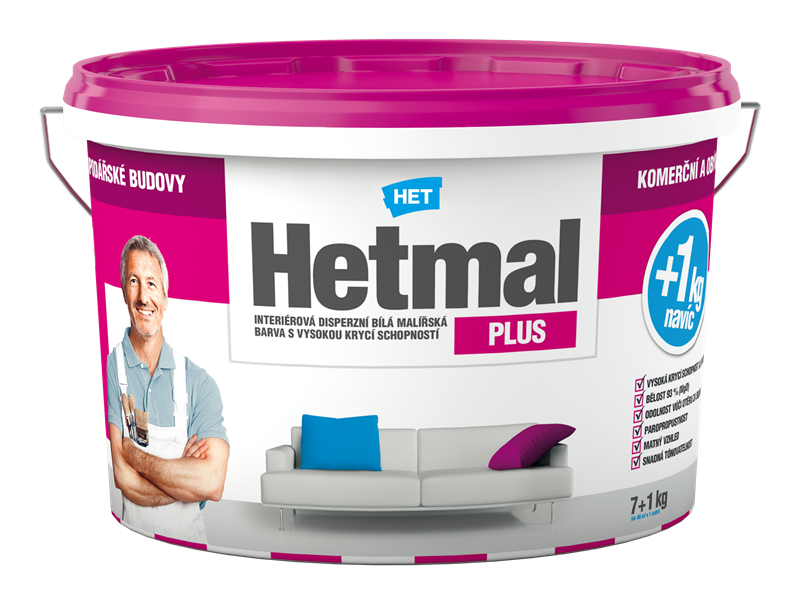 Hetmal Plus - Biela interiérová farba 7kg+1kg zdarma
