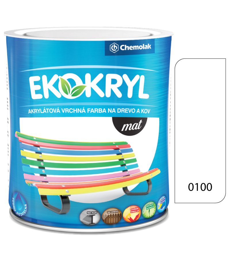 Ekokryl Mat V2045 0100 biela - vrchná akrylátová farba na drevo a kov 0