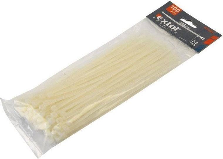 Extol Premium Pásky sťahovacie biele 3.6x200mm 100ks priemer 50mm