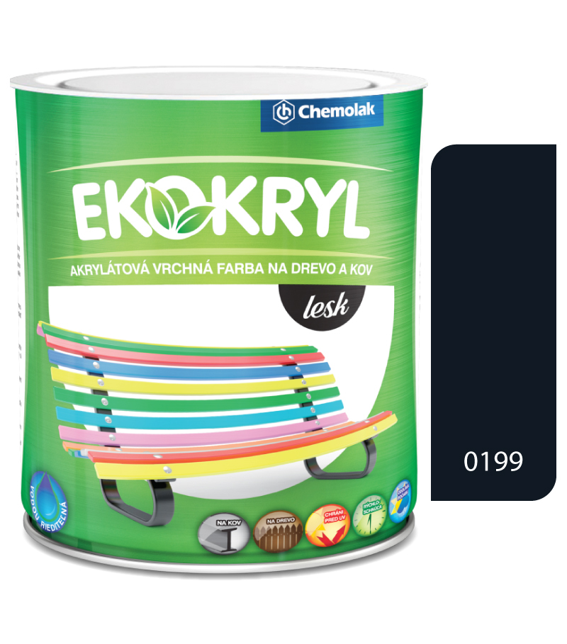 Ekokryl Lesk V2062 0199 čierna - vrchná akrylátová farba na drevo a kov 0