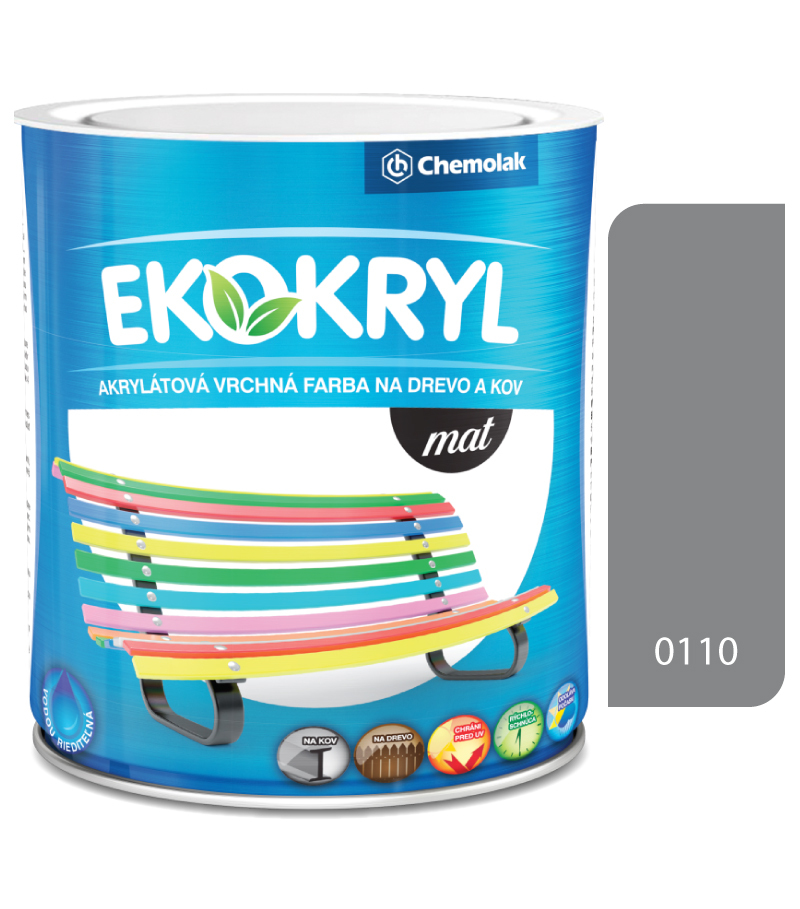 Ekokryl Mat V2045 0110 šedá - vrchná akrylátová farba na drevo a kov 0