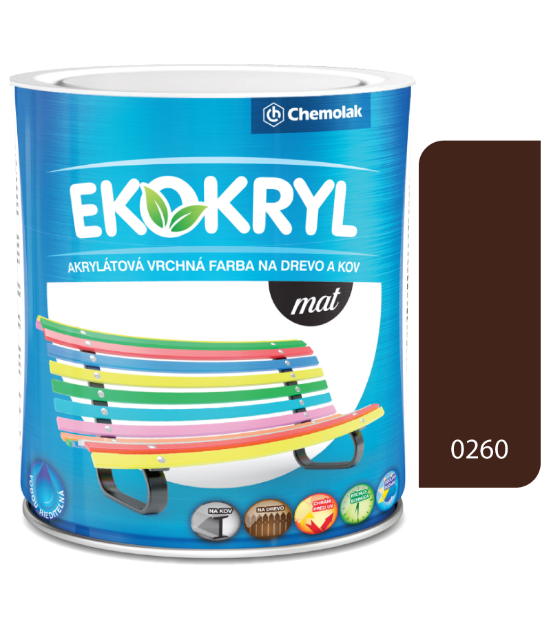 Ekokryl Mat V2045 0260 hnedá - vrchná akrylátová farba na drevo a kov 0