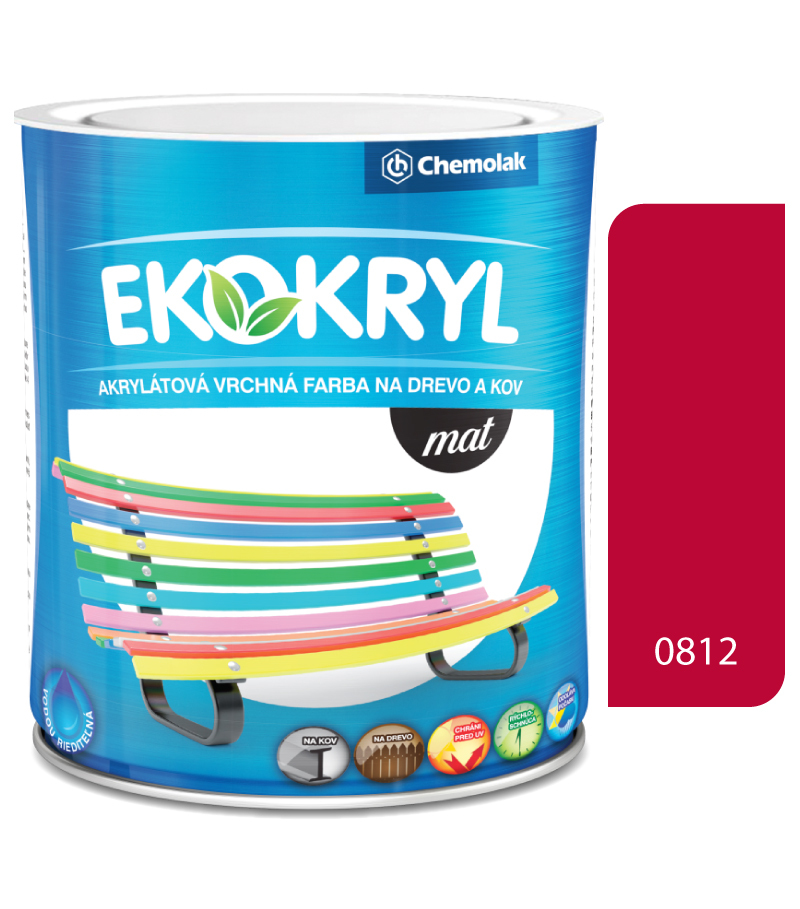 Ekokryl Mat V2045 0812 jasná červená - vrchná akrylátová farba na drevo a kov 0