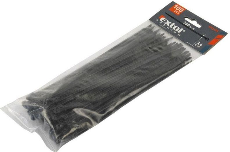 Extol Premium Pásky sťahovacie čierne 3.6x200mm 100ks priemer 50mm