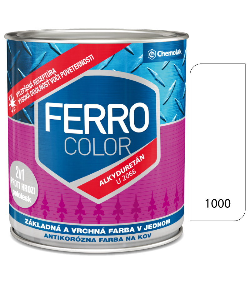 Ferro Color U2066 1000 biela Pololesk - základná a vrchná farba na kov 0