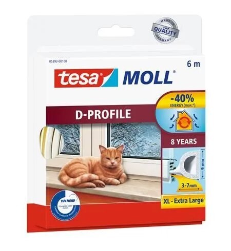 Tesnenie gumové Tesa profil D biele 6m