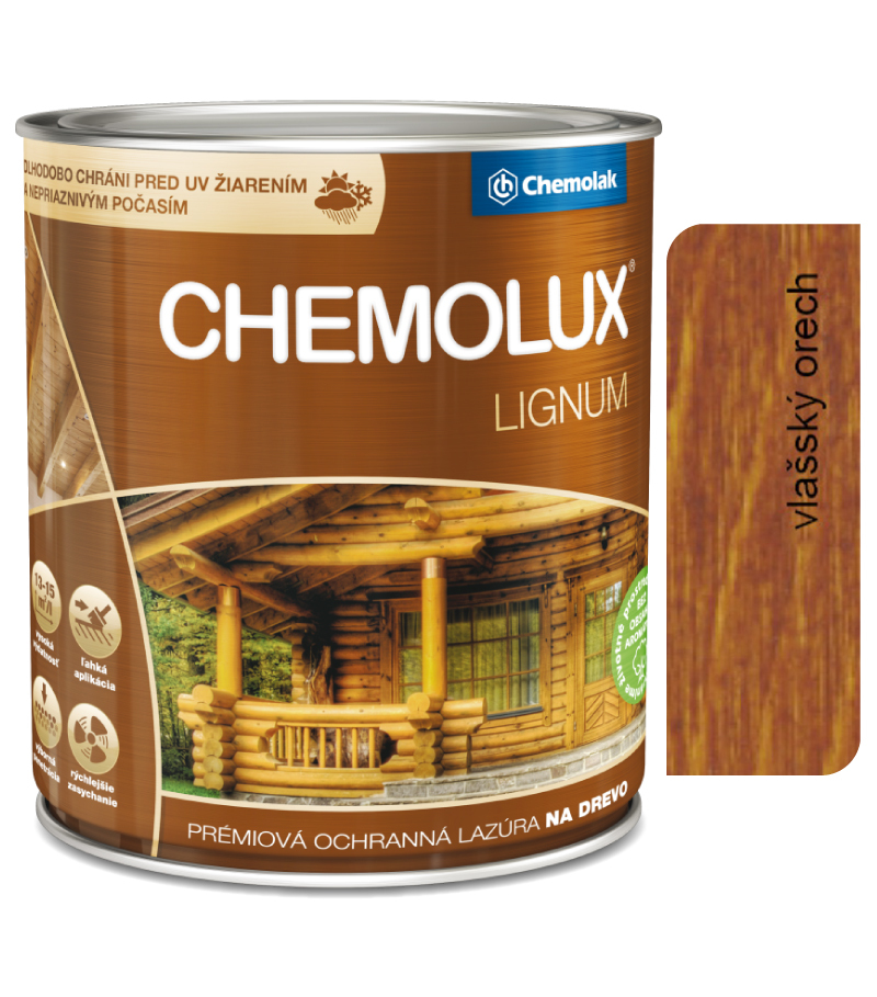 Chemolux Lignum 0605 vlašský orech - Prémiová ochranná lazúra na drevo polomatná 2 Chemolux Lignum 0605 vlašský orech - Prémiová ochranná lazúra na drevo polomatná 2