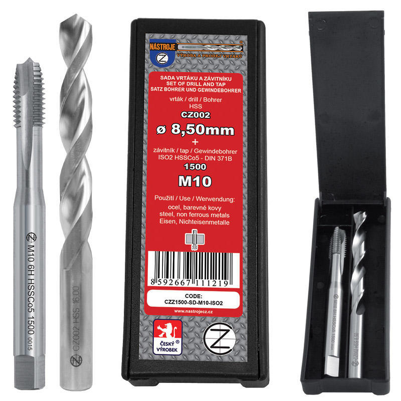 Sada strojového závitníka M10x1.5 ISO2 HSSCo5 DIN371B a vrtáku CZ002-08.50