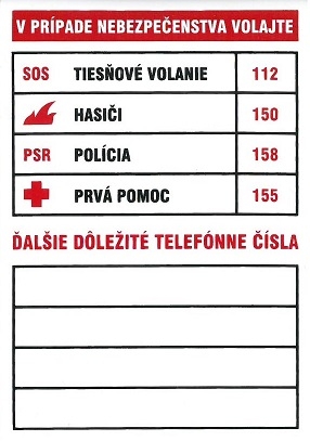 Samolepka Tabuľka dôležitých telefónnych čísel 74x105mm Samolepka Tabuľka dôležitých telefónnych čísel 74x105mm