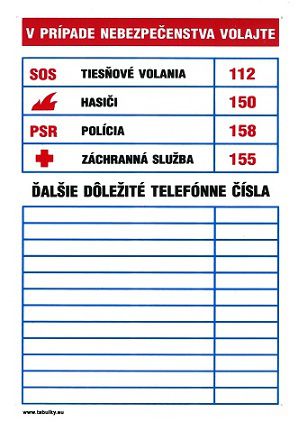 Plastová tabuľka - Tabuľka dôležitých telefónnych čísel 210x297mm