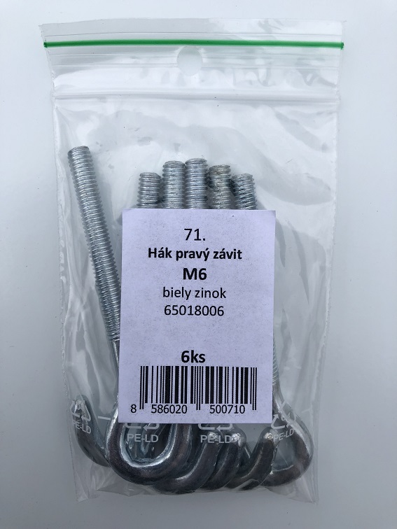 Hák s pravým závitom M6 6ks