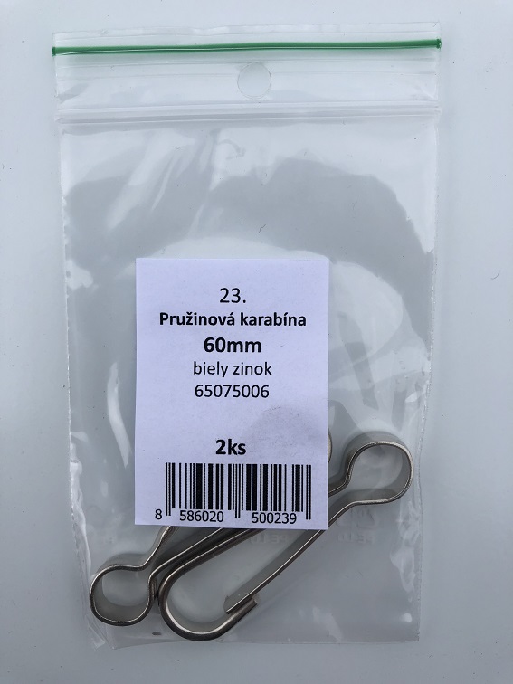 Karabínka pružinová bez obrtlíka 50mm biely zinok 4ks/bal. (ilust.foto)