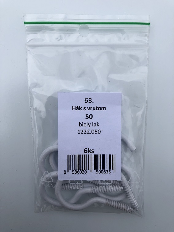 Hák s vrútom biely lak 30mm 10ks/bal. (ilust.foto)