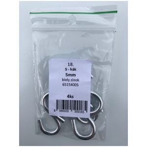S-hák 5mm biely zinok 4ks/bal.