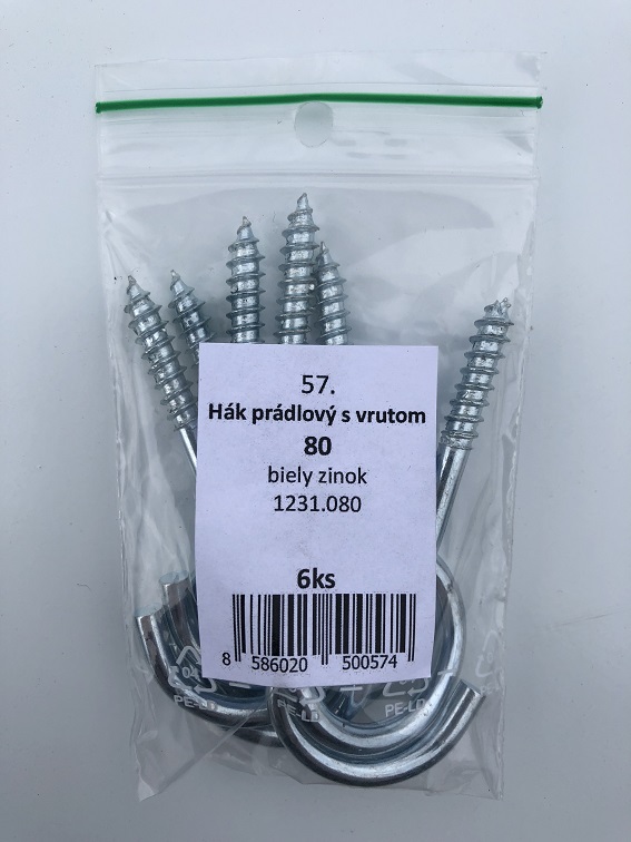 Hák prádlový s vrutom 65mm 6ks