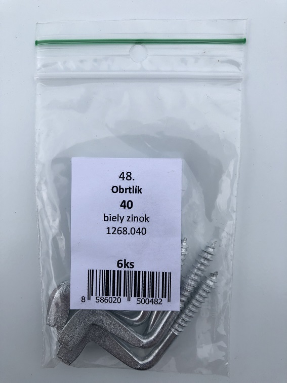 Obrtlík 40mm biely zinok 6ks/bal.