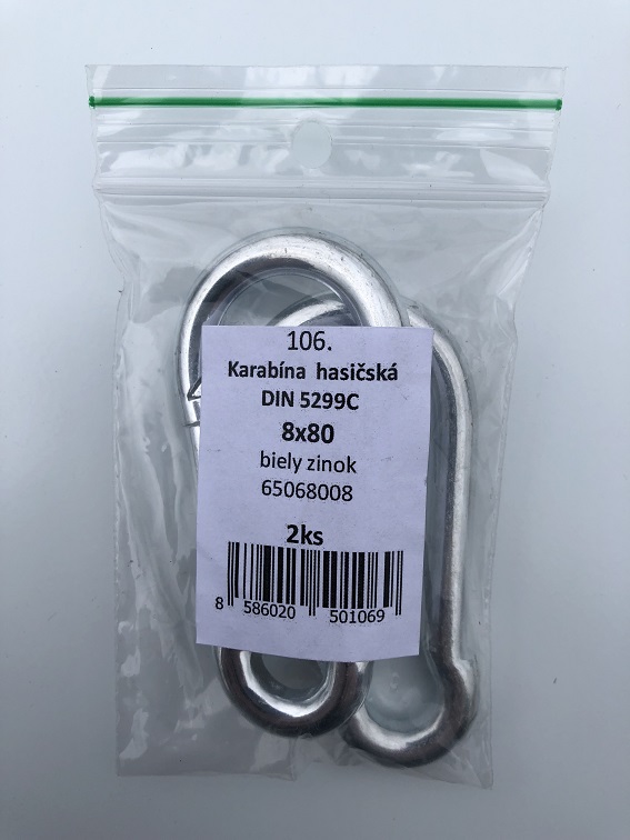 Karabína hasičská DIN 5299C 4x40mm biely zinok 6ks/bal. (ilust.bal.)