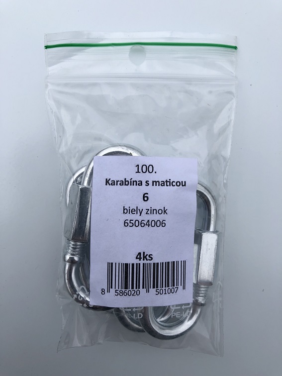 Karabína s maticou 4mm biely zinok 6ks/bal. (ilust.foto)