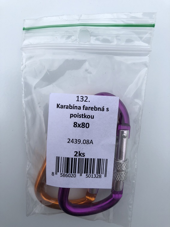 Karabína farebná s poistkou 8x80mm hliník 2ks/bal.