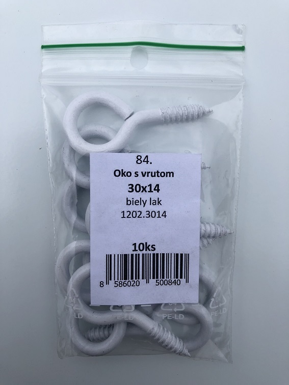 Oko s vrútom 20x12mm biely lak 10ks/bal. (ilust.obr.)