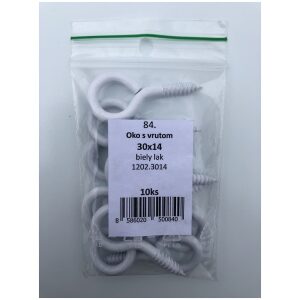 Oko s vrútom 30x14mm biely lak 10ks/bal.