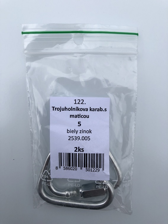 Karabína s maticou trojuholníková 4mm biely zinok 2ks/bal. (ilust.foto)