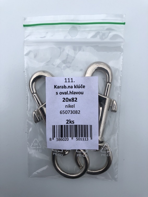 Karabínka na kľúče s oválnou hlavou 13x73 nikel 2ks/bal. (ilust.foto)
