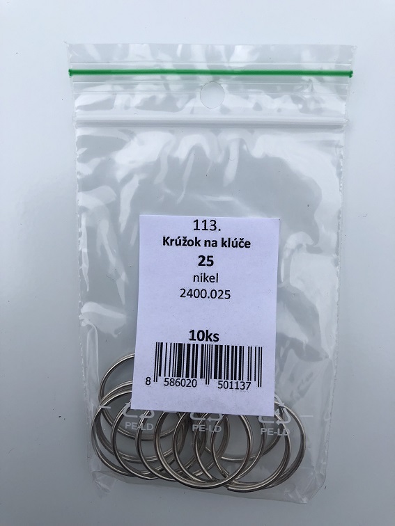 Krúžok na kľúče nikel 25mm 10ks/bal.