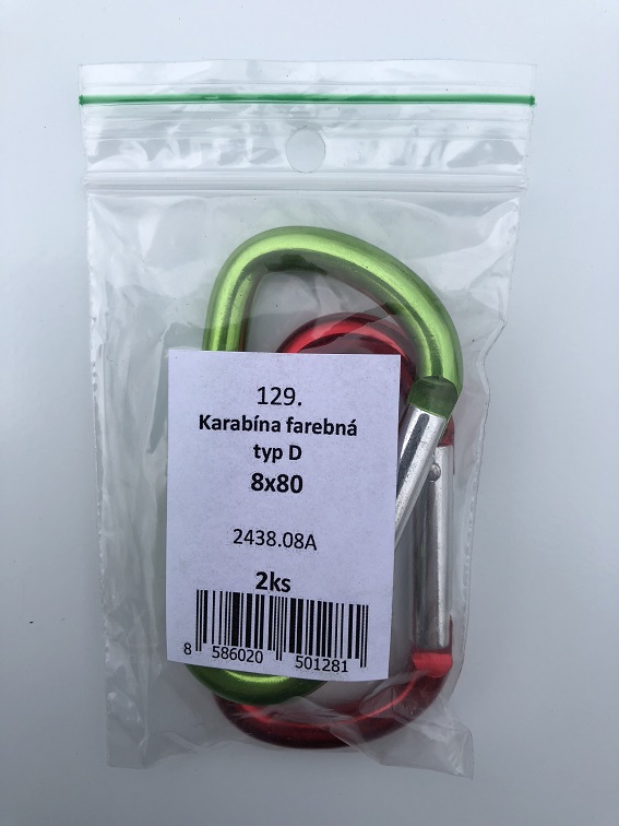 Karabína farebná typ D 8x80mm hliníková 2ks/bal.