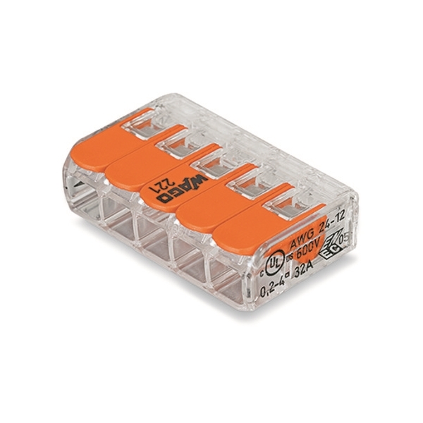 Svorka Wago 221-415 s páčkou 5X0.14-4 MM2 transparent/oranžová