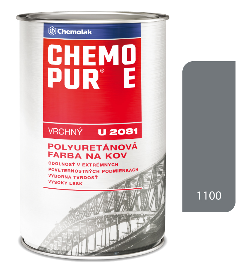 Chemopur E U2081 1100 šedá stredná - Vrchná polyuretánová farba na kov