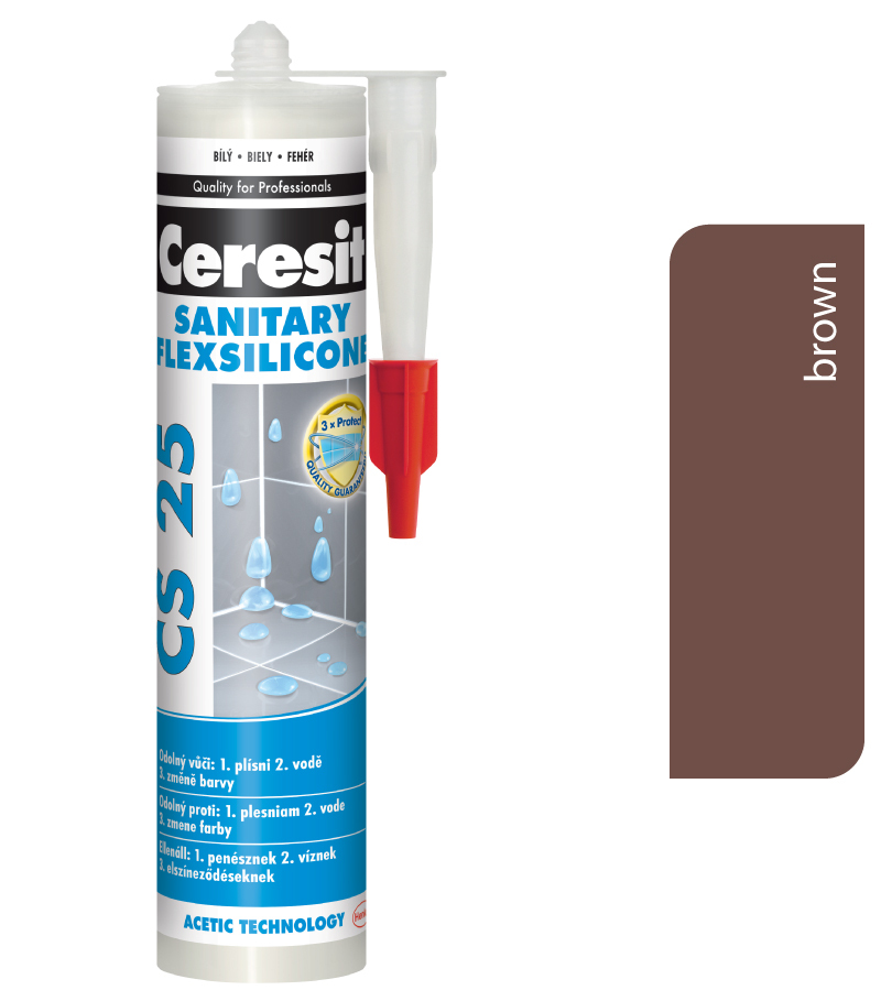 Ceresit CS 25 Sanitary 59 Hnedý/Brown 280ml - sanitárny silikón Ceresit CS 25 Sanitary 59 Hnedý/Brown 280ml - sanitárny silikón