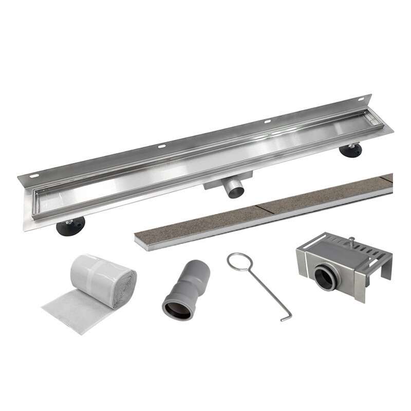 Žľab odtokový k stene s roštom Tile 90x7cm nerez