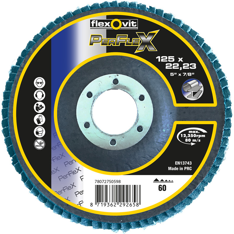 Kotúč lamelový Flexovit 125 P120 Perflex oceľ/nerez