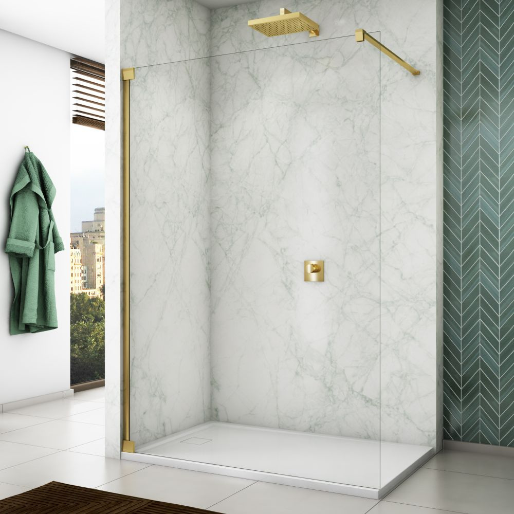 Stena pevná Cadura samostatná s vyrovnávacím profilom zlatá lesklá/číre sklo