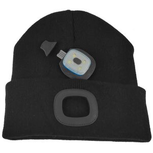 Strend Pro Čiapka LED čierna 4xSMD USB nabíjanie