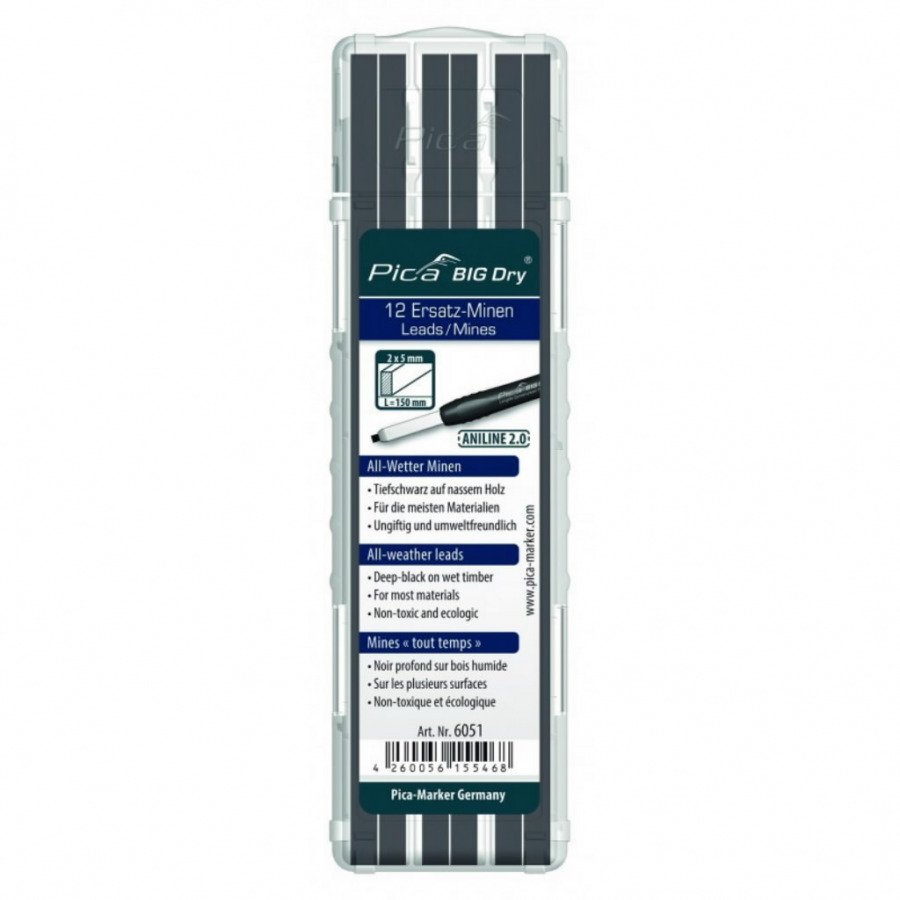 PICA tuhy náhradné hranaté do ceruzky BIG Dry na mokré drevo 12ks