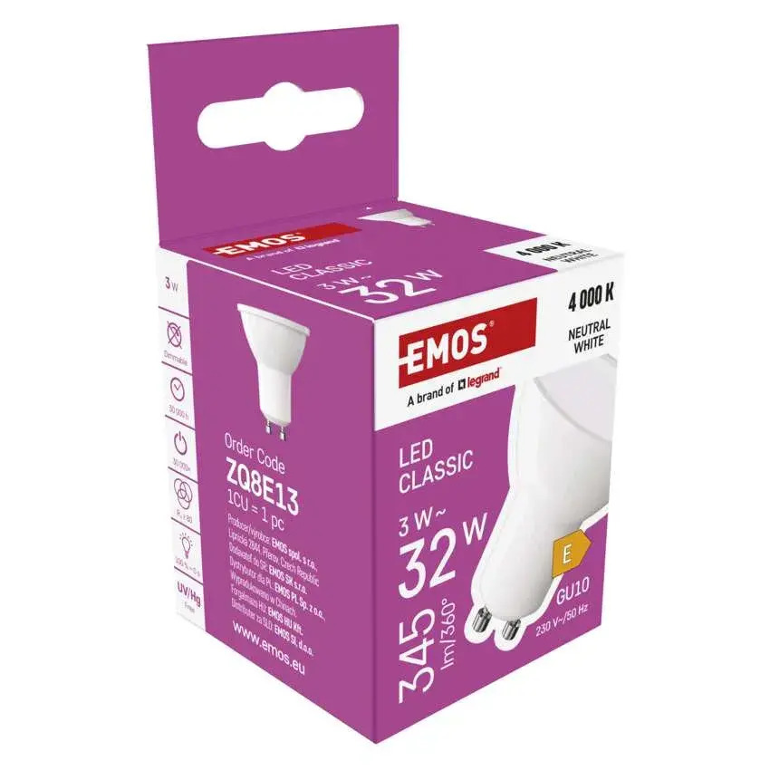 LED žiarovka Emos Classic MR16 biela GU10 3 W (32 W) 345 lm  Neutrálna biela