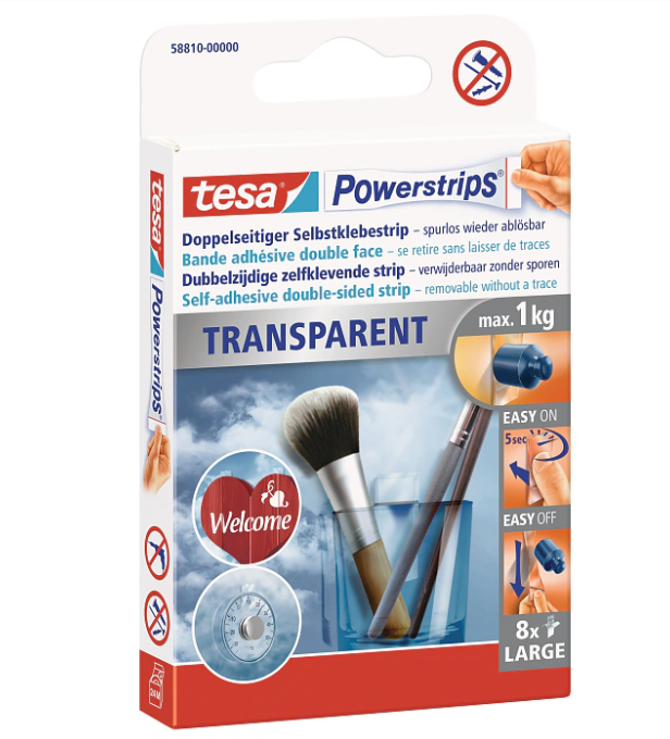 tesa POWERSTRIPS® Obojstranná lepiaca páska transparentná. 58810
