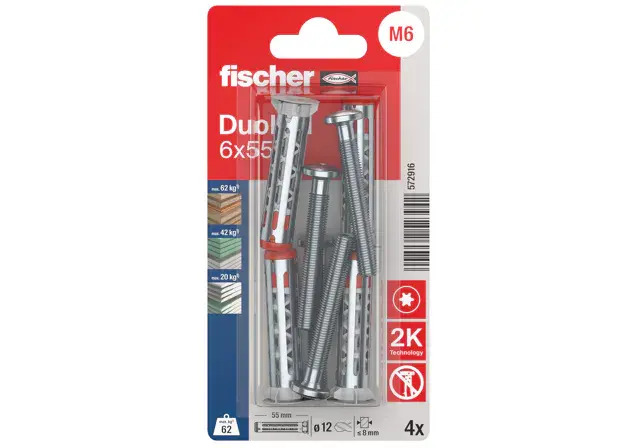 fischer hmoždinka DuoHM 6x55 S TX K NV blister