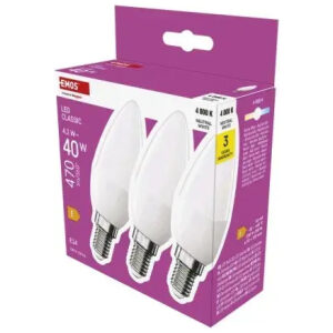 Žiarovka LED Classic Candle 4.2W E14 neutrálna biela 3ks