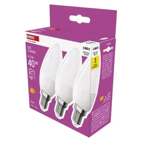Žiarovka LED Classic Candle 4.2W E14 neutrálna biela 3ks