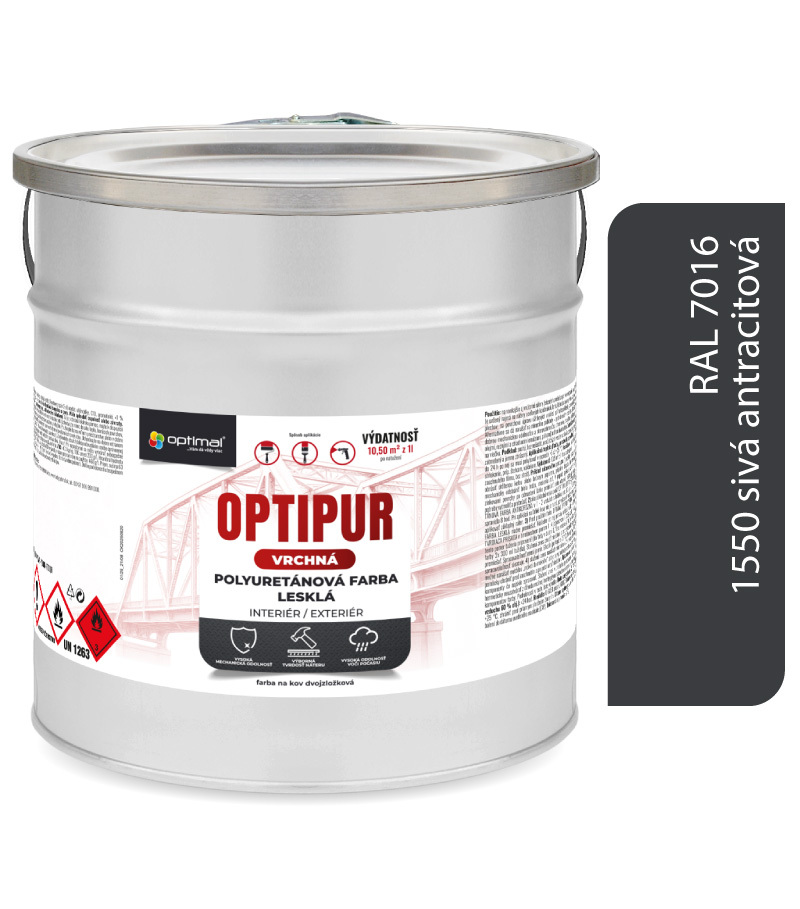 Optimal U2081 OPTIPUR Vrchná polyuretánová farba lesklá 1550 4l RAL7016