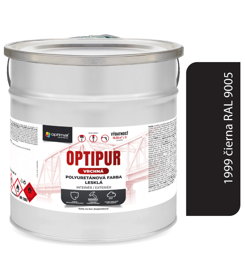 Optimal U2081 OPTIPUR Vrchná polyuretánová farba lesklá 1999 4l RAL9005