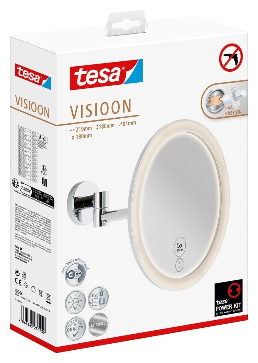 Tesa® VISIOON LED kosmetické zrkadlo s otočným ramenom chróm