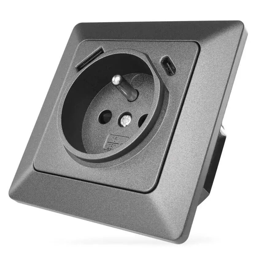 Zásuvka s USB A+C 3A fast charge antracit